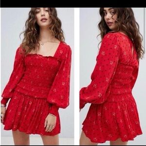 Free People Red Long Sleeve Dress